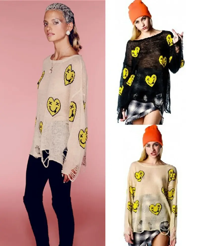 Hole Sweater Wildfox Series Of Heart Smile Hole Pattern Sweater Ladies Loose Tops 1
