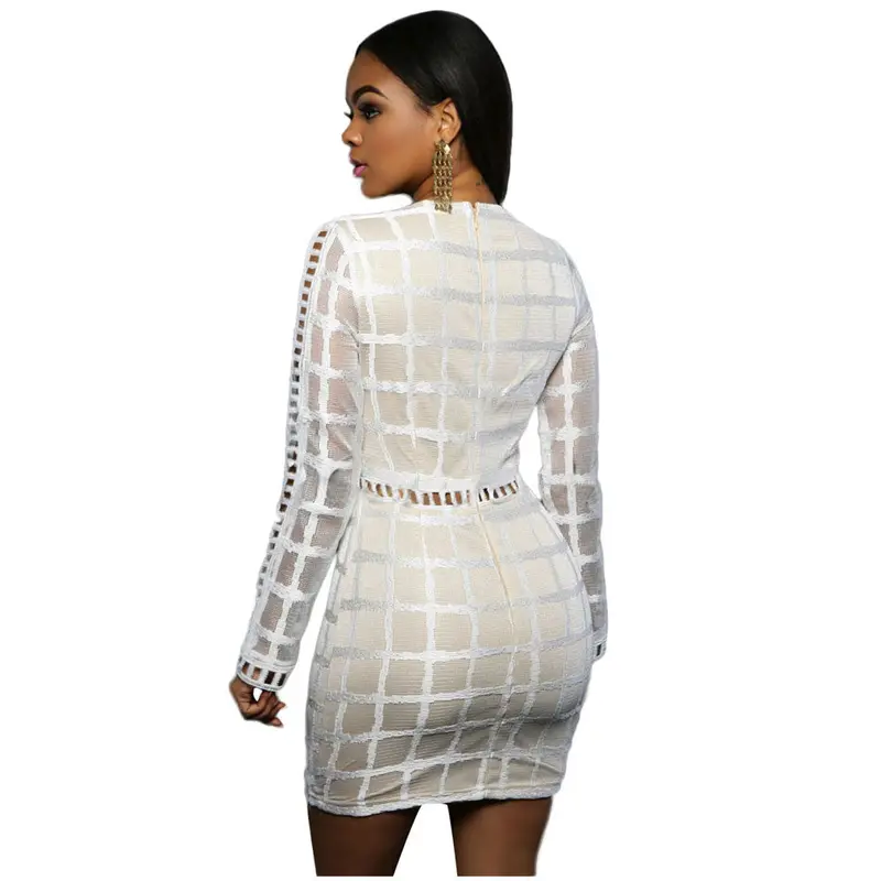 Hollow Out Design Deep V Neck Long Sleeve Dress Bodycon Black Lace Sexy Dress Party Night Club Wear Mini Dress 6