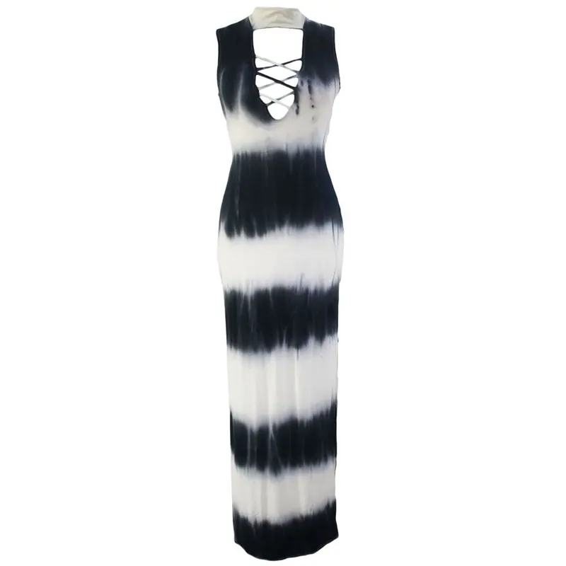 Hollow Out Long Tie Dye Print Dress Turtleneck Maxi Dress Long Off Shoulder Beach Dress 7