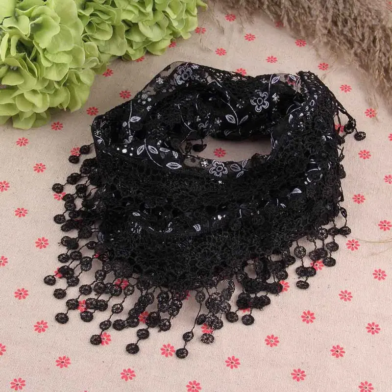 Hollow Tassel Lace Rose Floral Knit Triangle Scarfembroidered Tassel Scarves All-Match Shawls Wraps 1