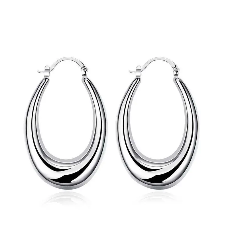 Hollow U Hoop Earings Silver Plated Jewelry Earrings Silver Plated Earrings 115 1