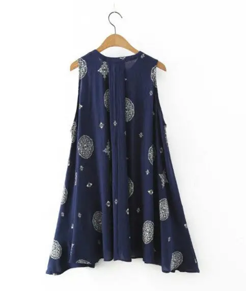 Hollow V Neck Baroque Totem Print Tank Dress Women Vintage Embroidery Loose Sleeveless Mini Short Dresses Femme 1