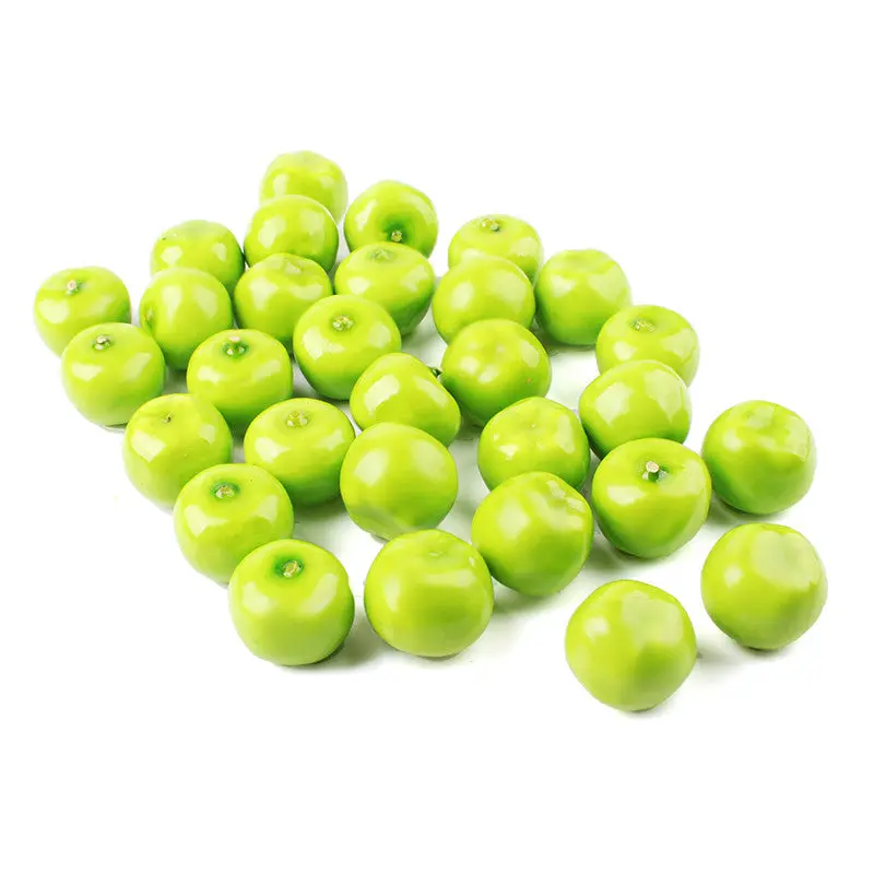 Home 30Pcs Fake Green Mini Apples Plastic Artificial Fruit House Party Kitchen Decor 41053 1