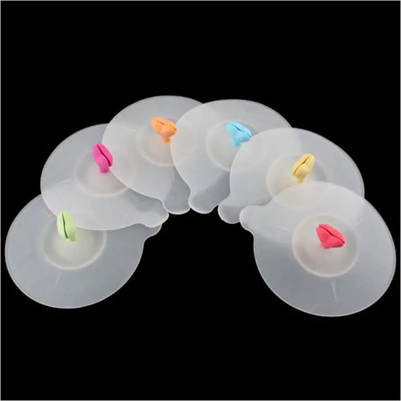 Home Convenient Lovely Heart Silicone Cup Lid Cap W/ Spoon Holder 7261 1