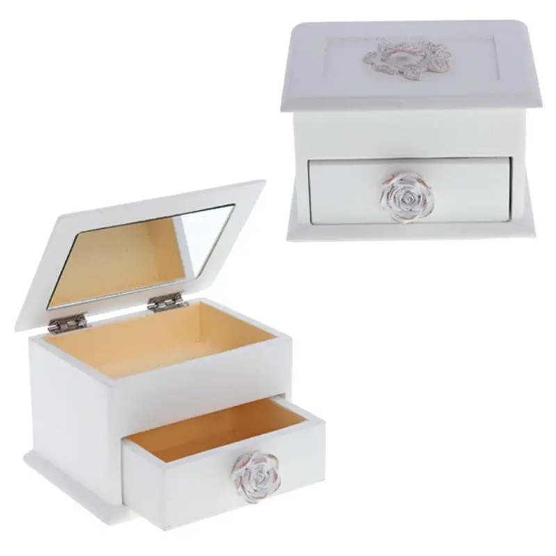 Home Decoration Storage Box Women Makeup Organizer Case Drawer With Mirror 89969 3