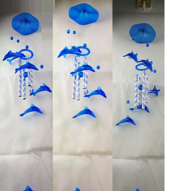 Home Garden Decor Blue Dolphin Plastic Crystal 4 Metal Tubes Wind Chime 76466 1