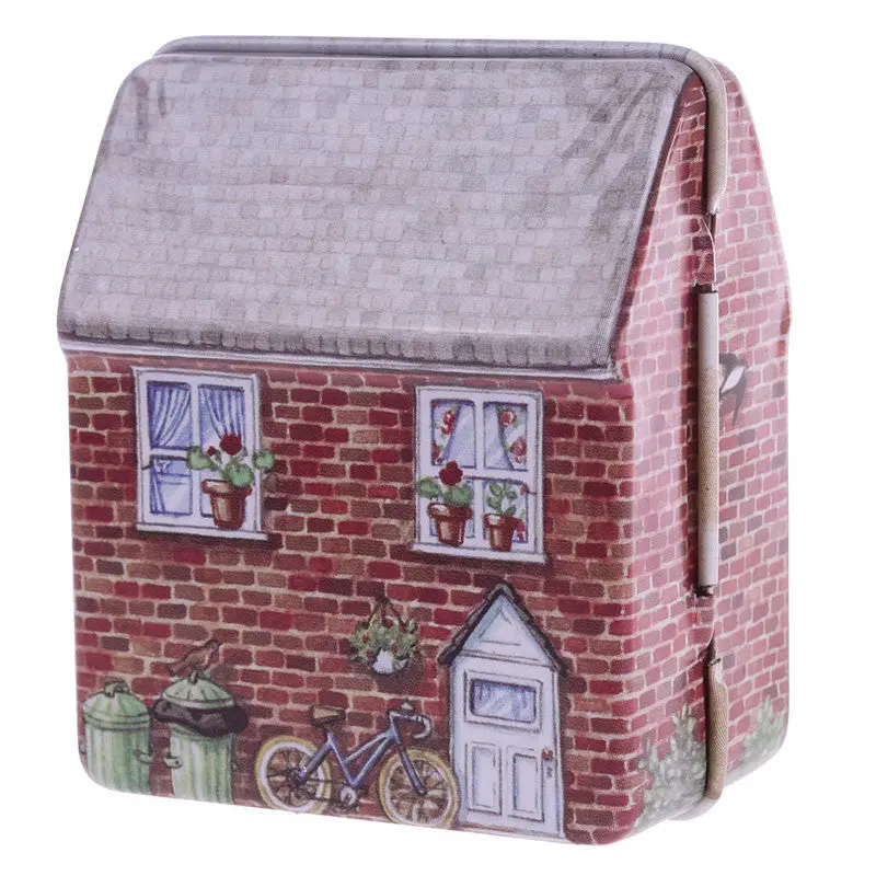 Home Portable Mini Cute European Style Full Painted Small House Shape Tin Storage Box Jewelry 50043 1
