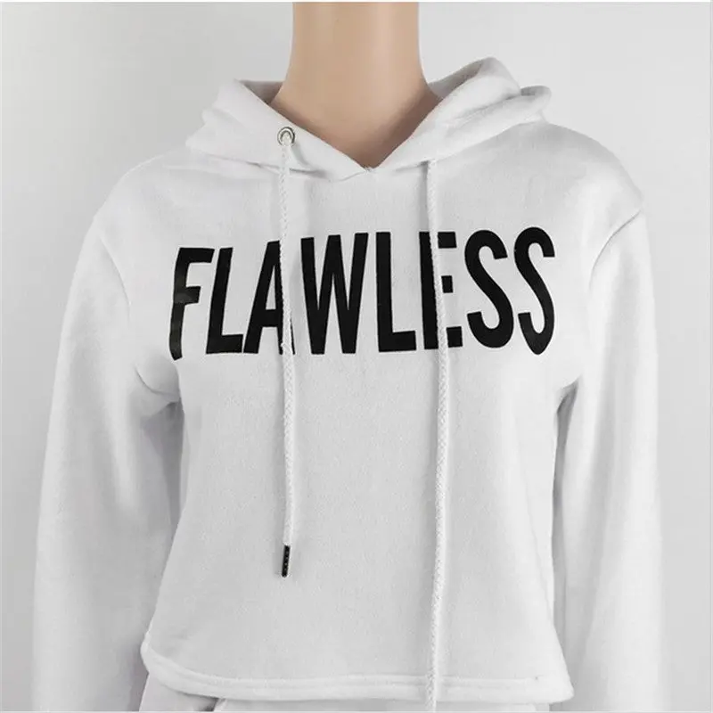 Hooded Sweatshirts Harajuku Flawless Printed Short Tracksuits Jogging Femme Pullovers Crop Tops Feminino 3