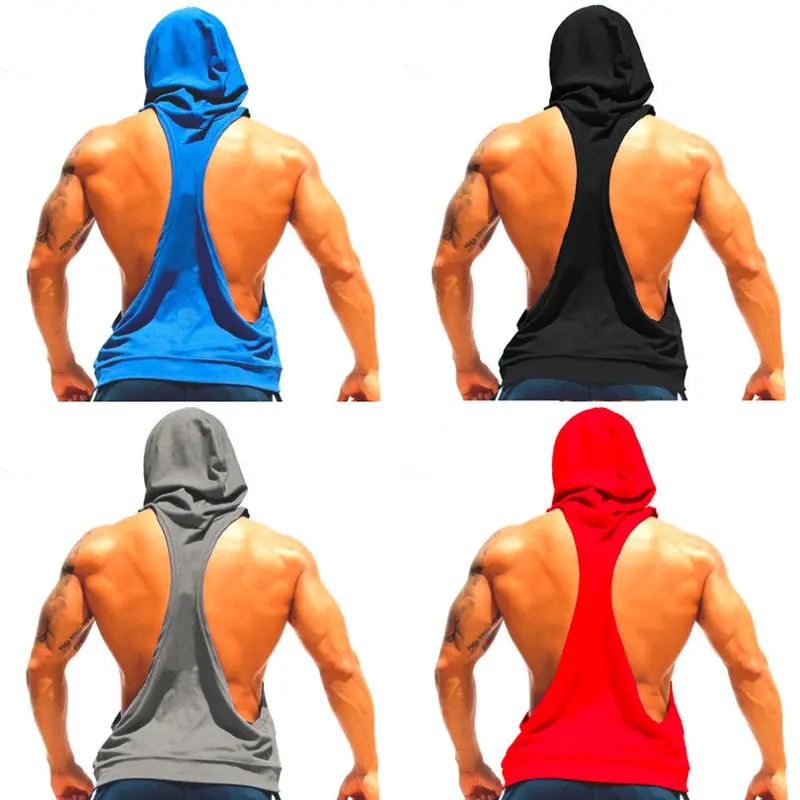 Hooded Vest Music Buliding Vest Euporean Vest Cotton Solid Body Building Tops Shirt Sleeveless 4 Colors 5