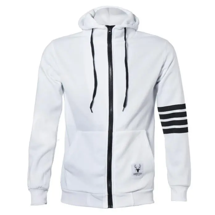 Hoodies Men Warm Hoodies Casual Zipper Hooded Sweatshirts Suit Hoody Jacket Black White 4