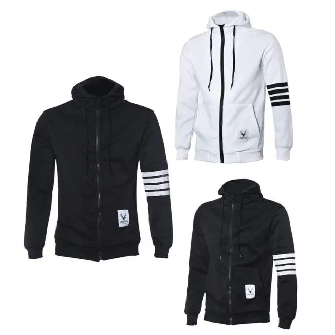 Hoodies Men Warm Hoodies Casual Zipper Hooded Sweatshirts Suit Hoody Jacket Black White 8