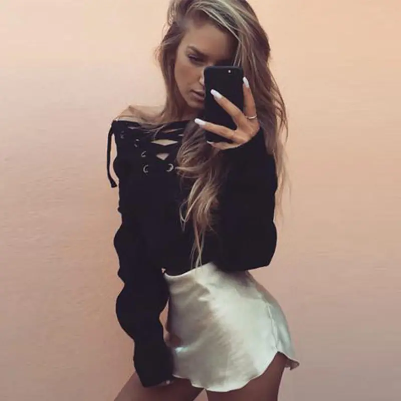 Hoodies Tops Sexy Ladies Long Sleeve O Neck Lace Up Sweatshirts Plus Size Solid Bandage Jumper Pullpvers Lx046 8