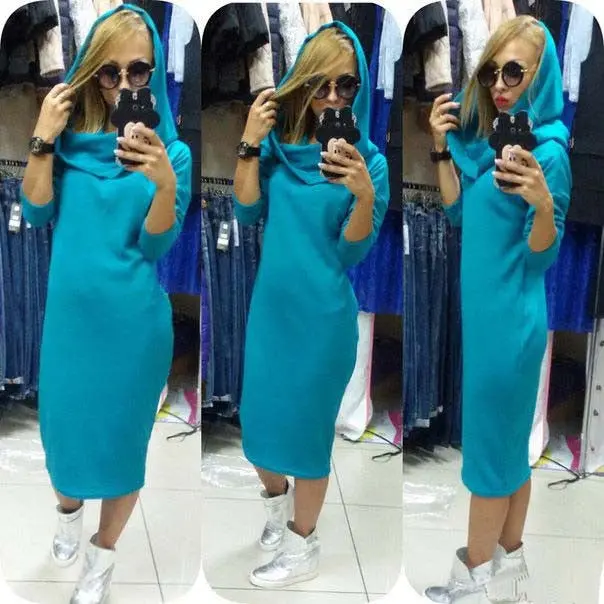 Hoody Dresses Sexy Club Women Dress Long Sleeve Leisure Hooded Dress Vestidos Q0030 1