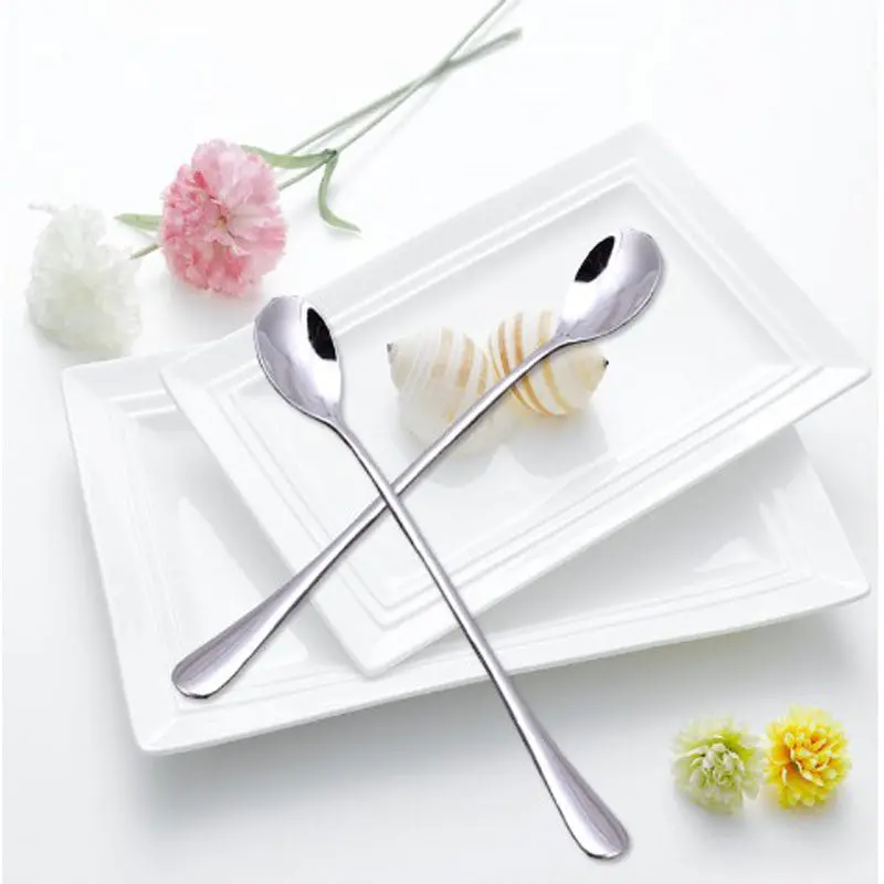 Ice Cream Tea Coffee Handled Long Handle Stainless Steel Spoons Flatware 52876 1