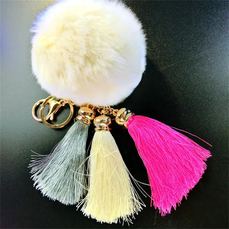 Imitate Rabbit Fur Ball Plush Fur Key Chain Tassel Pompom Car Bag Keychain Key Ring Pendant Jewelry 1
