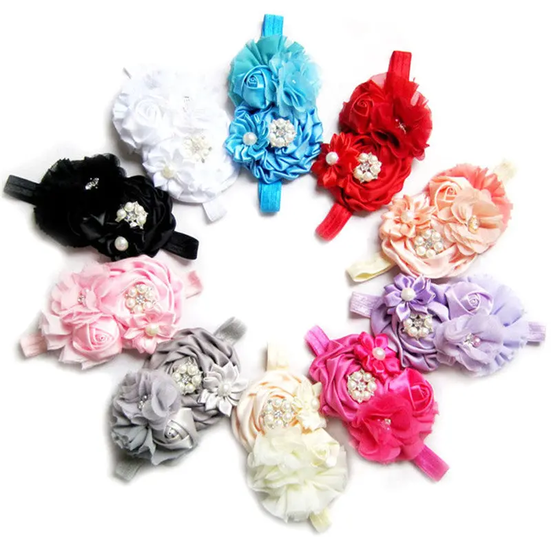 Imitation Crystal Rose Flower Born Baby Headb Rubber Girl Turban Hair Bs Cheer Bows Scrunchy Bage Hair Accessories 1