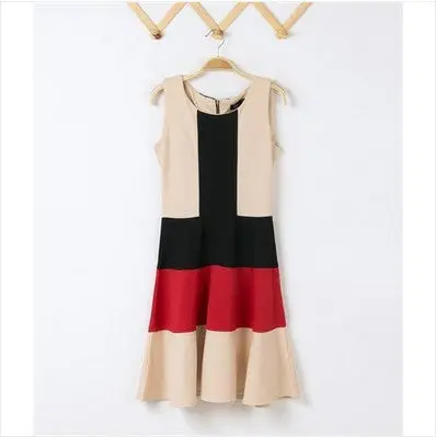 In Dress Women Casual Contrast Color Back Zipper Sleeveless Vestidos De Menina Brief Dress Vintage Dresses 1