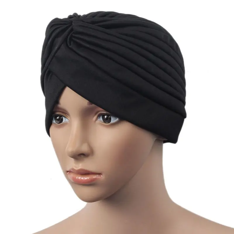 Indian Style Stretchable Head Wrap Cap Turban Hat Cloche Hair Black Goforward Freeshiping 1