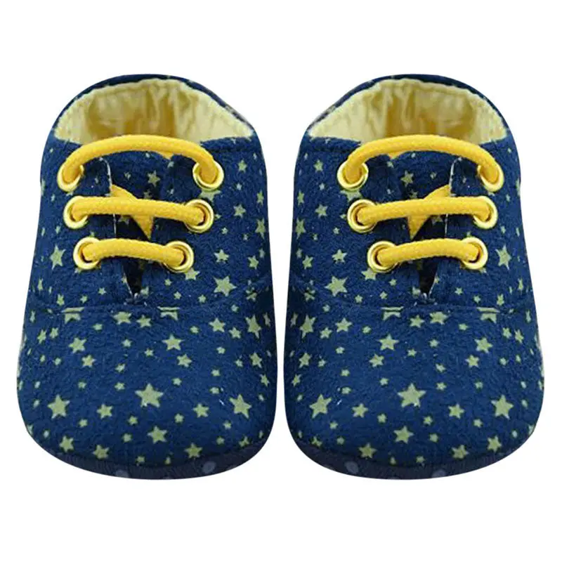 Infant Toddler Baby Shoes Kids Girls Lace Up Crib Shoes Cotton St Walker Stars Pattern 1