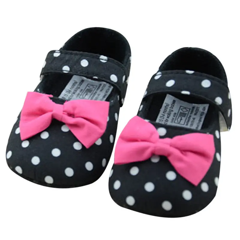 Infant Toddler Dot First Walkers Flower Crib Shoes St Sole Kid Girls Baby Shoes Prewalker Black Color 1