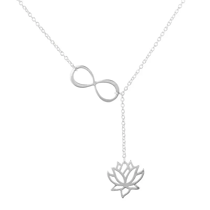 Infinity Lotus Lariat Pendant Necklace Y Style Chain Flower Necklace Jewelry Gift N043 2