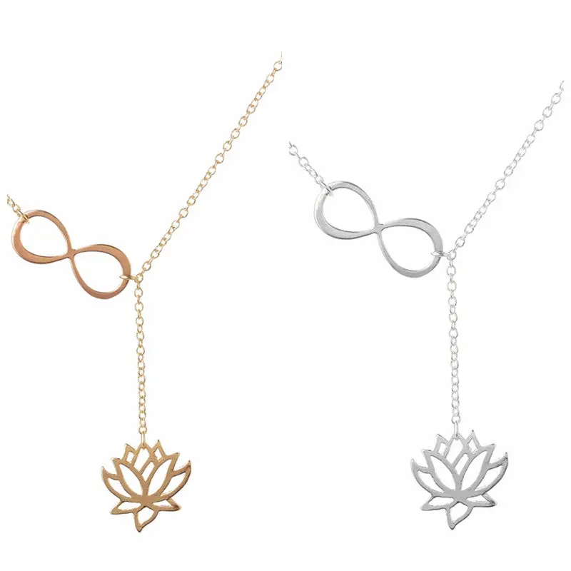 Infinity With Lotus Lariat Necklaces 8 Eight Flower Necklace Jewelry 10Pcs-N043 1