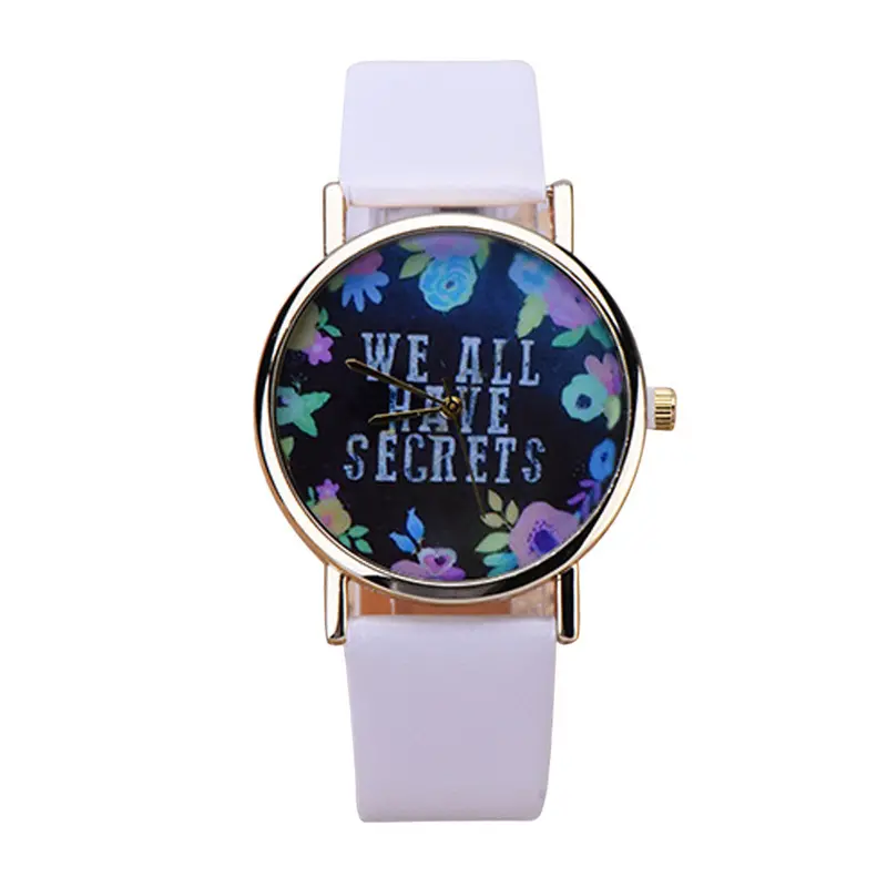 Ing Women Leisure Fashion Collocation Letters Leather Wrist Watch Flower Print Analog Quartz Watch Tables 5