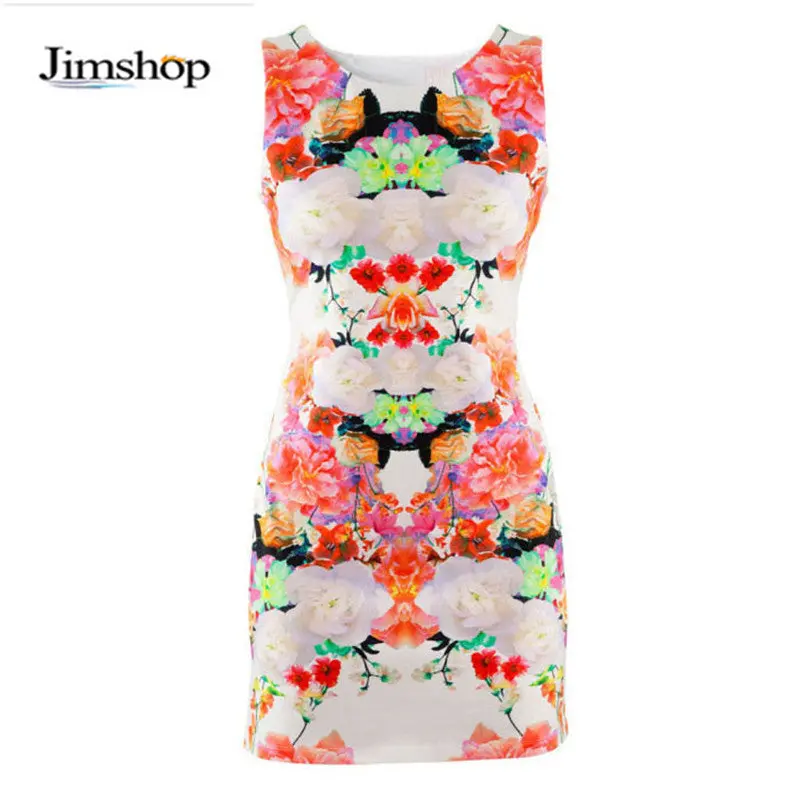 Ing,Design Dresses Women Floral Print Sleeveless Clubwear Party Sexy Mini Dress Bodycon Vestido 1