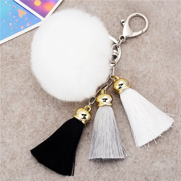 Interesting Things Car Key Chain Rabbit Fur Ball Plush Car Keychain Handbag Key Woemn Ring Key Pendant Feida 10