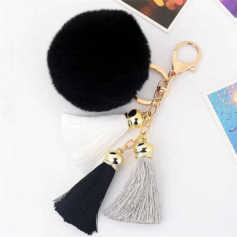 Interesting Things Car Key Chain Rabbit Fur Ball Plush Car Keychain Handbag Key Woemn Ring Key Pendant Feida 2