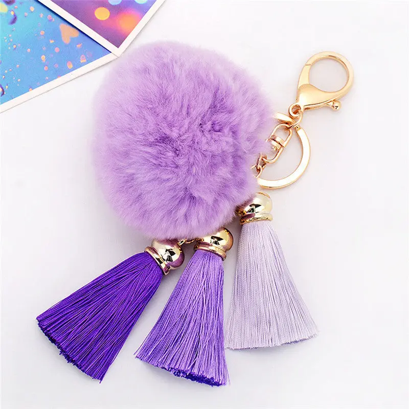 Interesting Things Car Key Chain Rabbit Fur Ball Plush Car Keychain Handbag Key Woemn Ring Key Pendant Feida 5