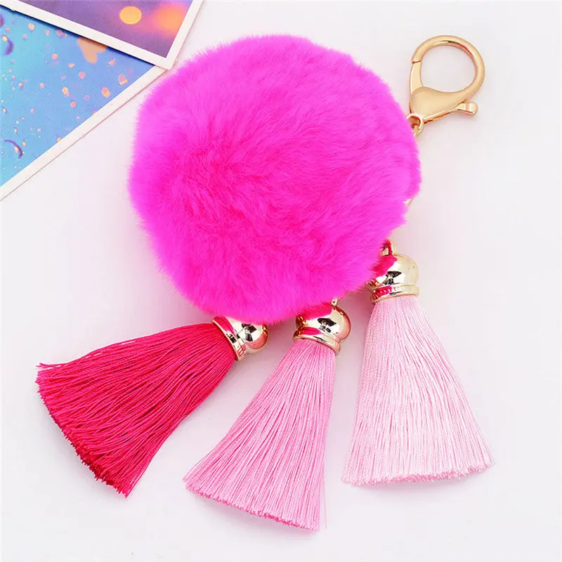 Interesting Things Car Key Chain Rabbit Fur Ball Plush Car Keychain Handbag Key Woemn Ring Key Pendant Feida 6