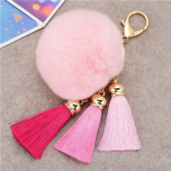 Interesting Things Car Key Chain Rabbit Fur Ball Plush Car Keychain Handbag Key Woemn Ring Key Pendant Feida 7