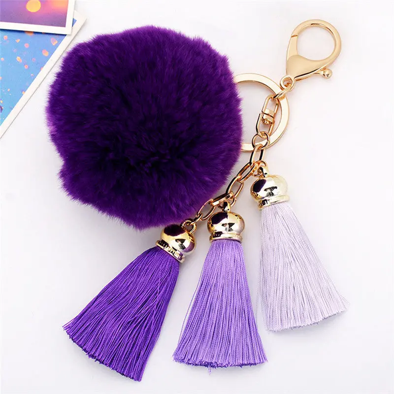 Interesting Things Car Key Chain Rabbit Fur Ball Plush Car Keychain Handbag Key Woemn Ring Key Pendant Feida 8