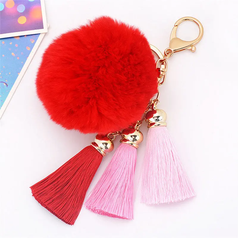 Interesting Things Car Key Chain Rabbit Fur Ball Plush Car Keychain Handbag Key Woemn Ring Key Pendant Feida 9
