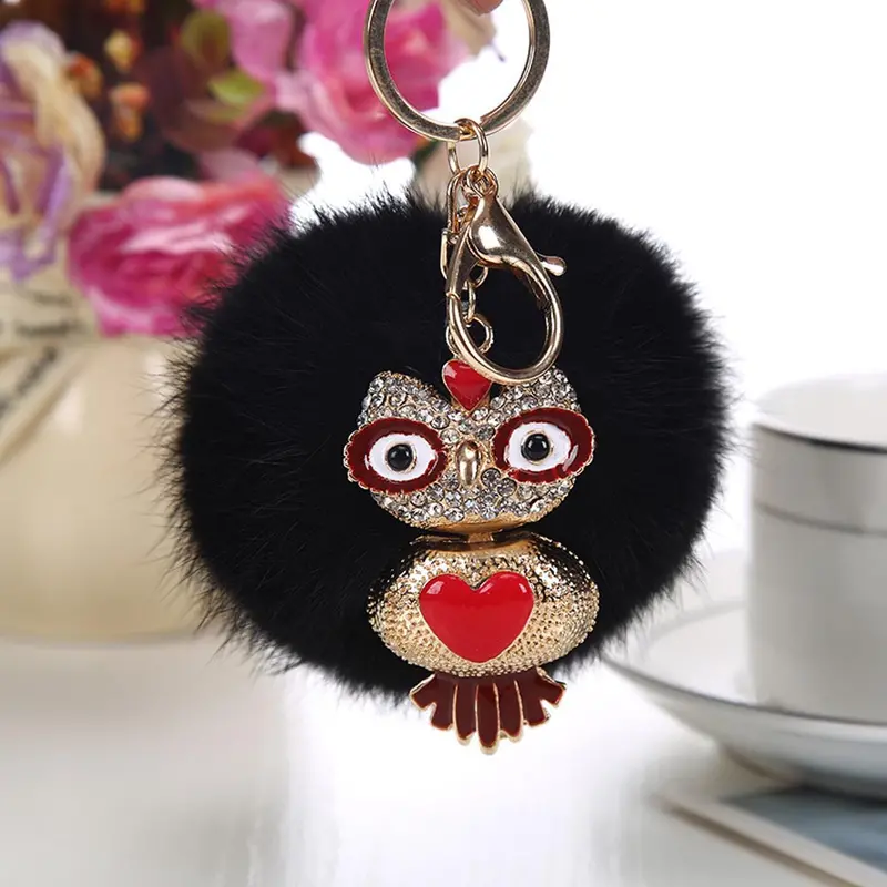 Interesting Things Key Woman Rabbit Fur Ball Fluffy Keychain Bag Plush Car Key Ring Car Owl Key Pendant Feida 1