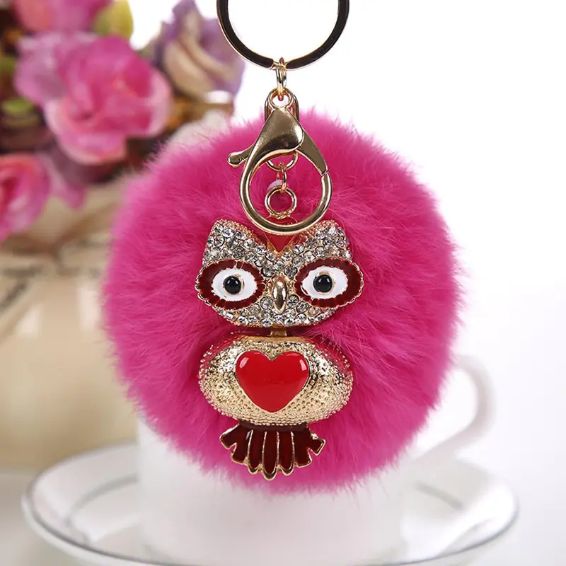Interesting Things Key Woman Rabbit Fur Ball Fluffy Keychain Bag Plush Car Key Ring Car Owl Key Pendant Feida 2