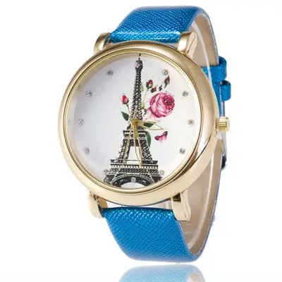 Iron Tower Pattern Leather Wristwatch Watch Women Ladies Casual Montre Watch Analog Quartz Vogue Watches 2
