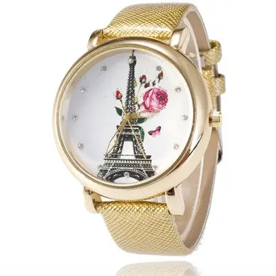 Iron Tower Pattern Leather Wristwatch Watch Women Ladies Casual Montre Watch Analog Quartz Vogue Watches 3