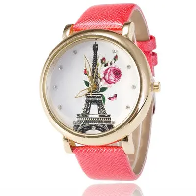 Iron Tower Pattern Leather Wristwatch Watch Women Ladies Casual Montre Watch Analog Quartz Vogue Watches 4