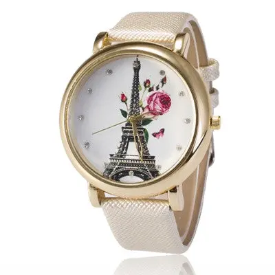 Iron Tower Pattern Leather Wristwatch Watch Women Ladies Casual Montre Watch Analog Quartz Vogue Watches 5