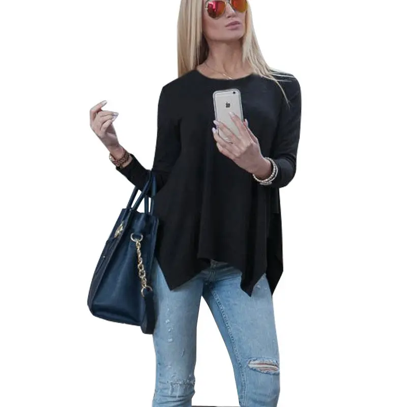 Irregular Hem Loose T Shirt Women Casual O Neck Women Top Tees Plus Size T Shirts For Women Gray Black 6