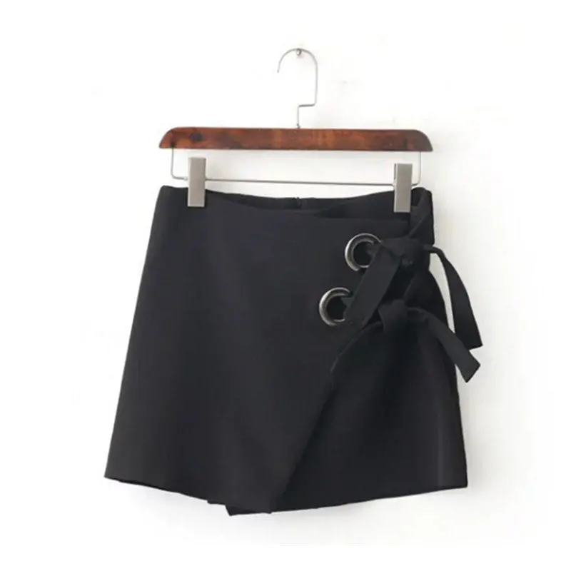 Irregular Metal Hole Bow Skirt Woman Black Color Back Zipper Bandage Mini Short Skirts Femme 1