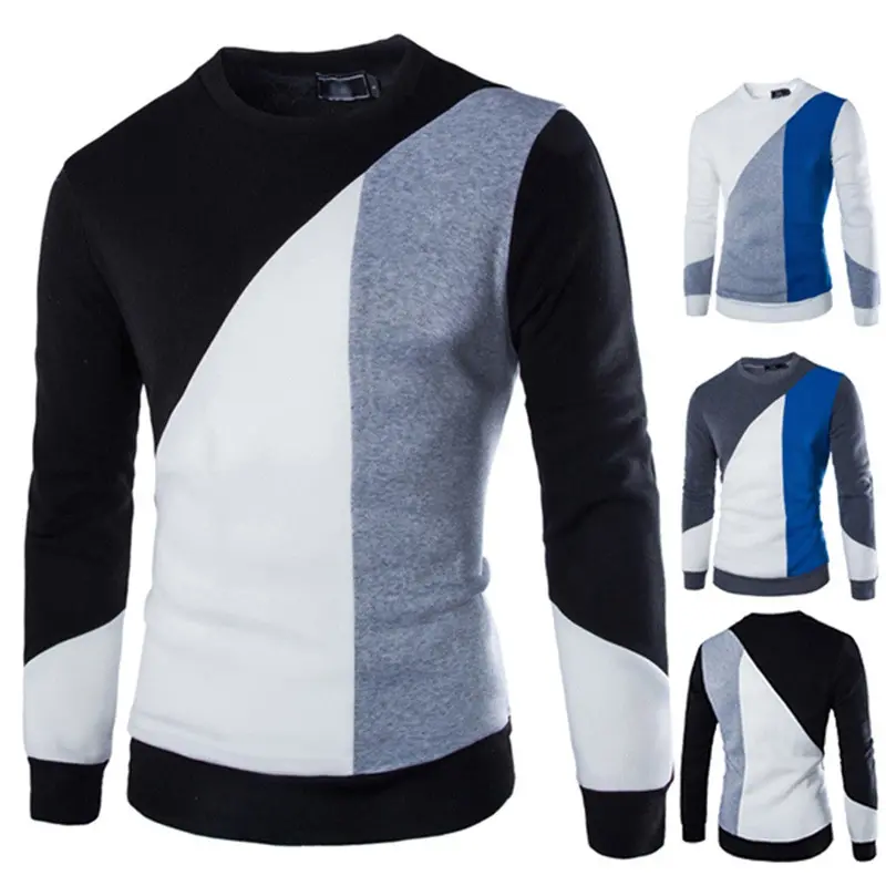 Irregular Patchworksweatshirthit Color Long Sleeveo Neck Casual Pullover Clothing 4