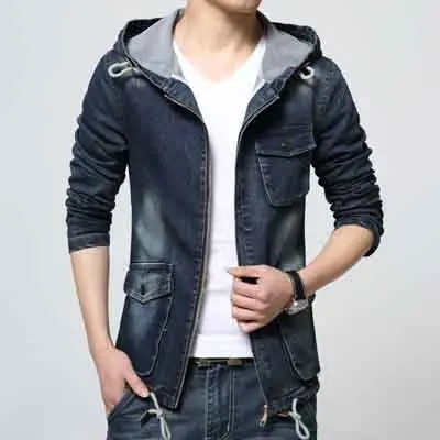 Jacket Denim Blue Denim Jeans Coatsdesignerslim Fits Outwears With Hat Plus Size 1