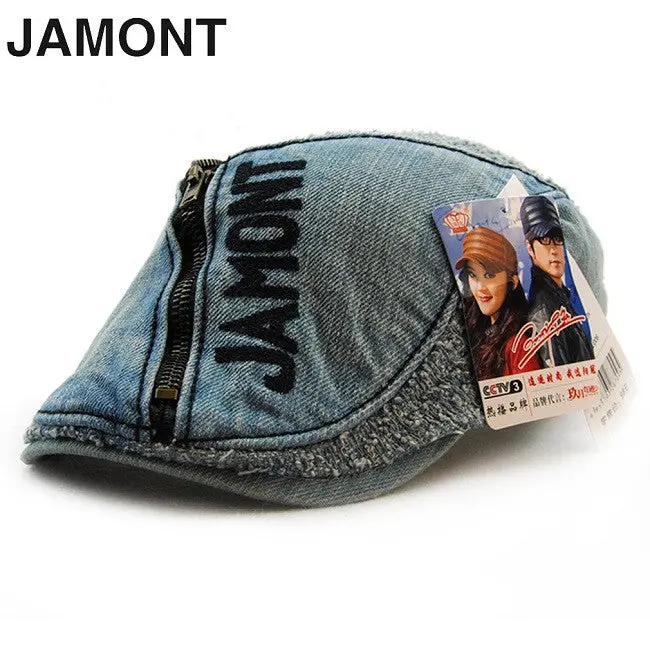Jamont Four Seasons Cotton Denim Sunshade Caps Casual Embroidery European Trendy Style Caps With Zipper 1