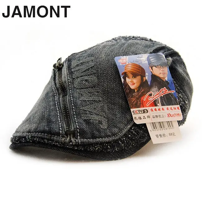 Jamont Four Seasons Cotton Denim Sunshade Caps Casual Embroidery European Trendy Style Caps With Zipper 2