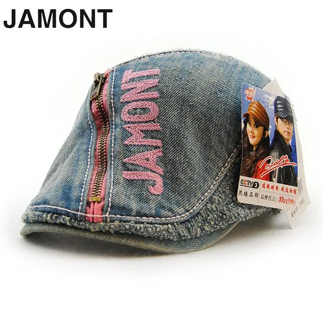 Jamont Four Seasons Cotton Denim Sunshade Caps Casual Embroidery European Trendy Style Caps With Zipper 3