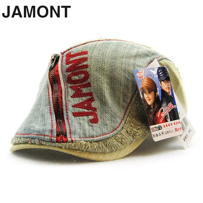 Jamont Four Seasons Cotton Denim Sunshade Caps Casual Embroidery European Trendy Style Caps With Zipper 4