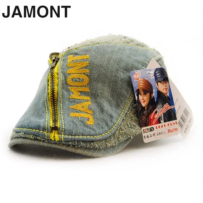 Jamont Four Seasons Cotton Denim Sunshade Caps Casual Embroidery European Trendy Style Caps With Zipper 5